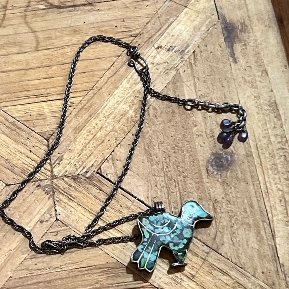 Lucky Brand Turquoise Brass reversible Bird Pendant Necklace - Picture 3 of 6